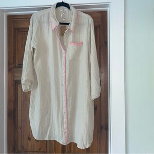 NATURAL LIFE Cream Dress with Pink Trim